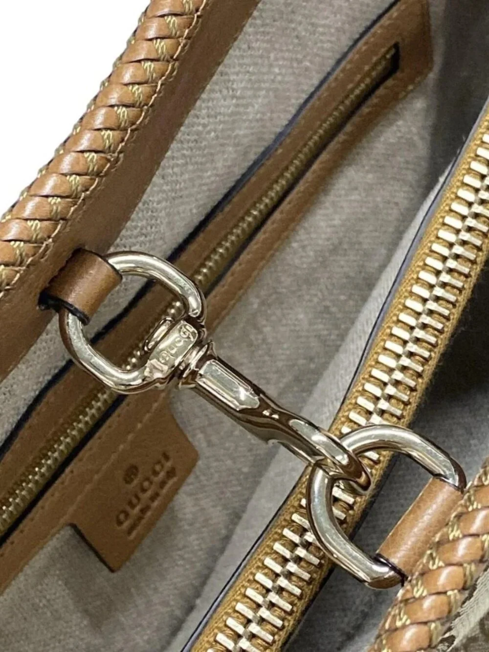 GUCCI Marrakech 295326 Dark Brown Beige Light Brown Jacquard Leather Tote Bag - Picture 14 of 15